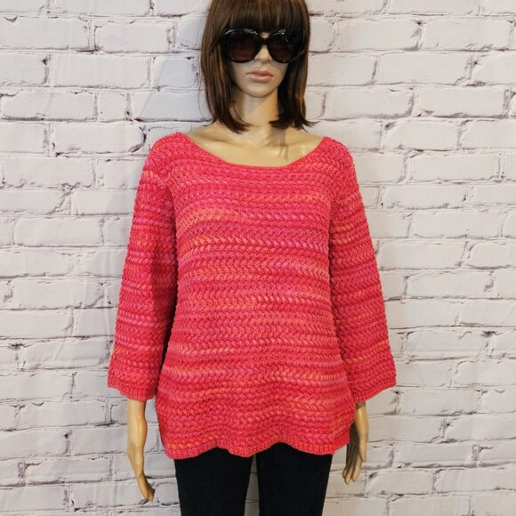 Designer - ST. JOHN Gorgeous 100% cotton pink/red/orange cable knit sweater - Picture 4 of 10